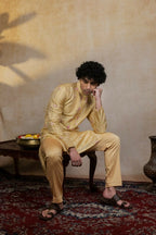Semi Pattu Gold Padmajaal Kurta Set By Hilo Design | Grocsy