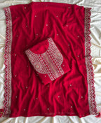 KC New Georgette Short Salwar Kameez Pakistani Style Red | Grocsy