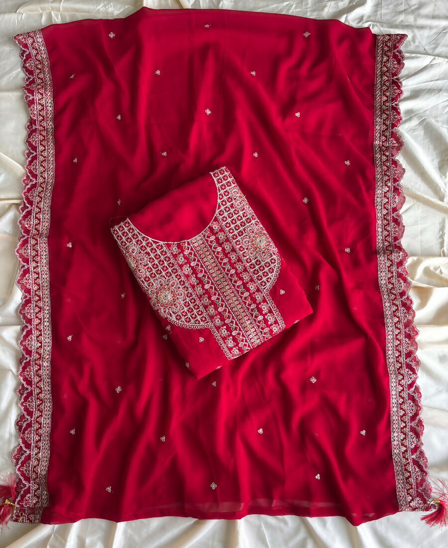 KC New Georgette Short Salwar Kameez Pakistani Style Red | Grocsy