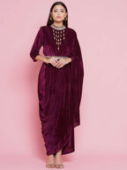 Joban Fashion Wine Drape Kurta and Pant | Grocsy