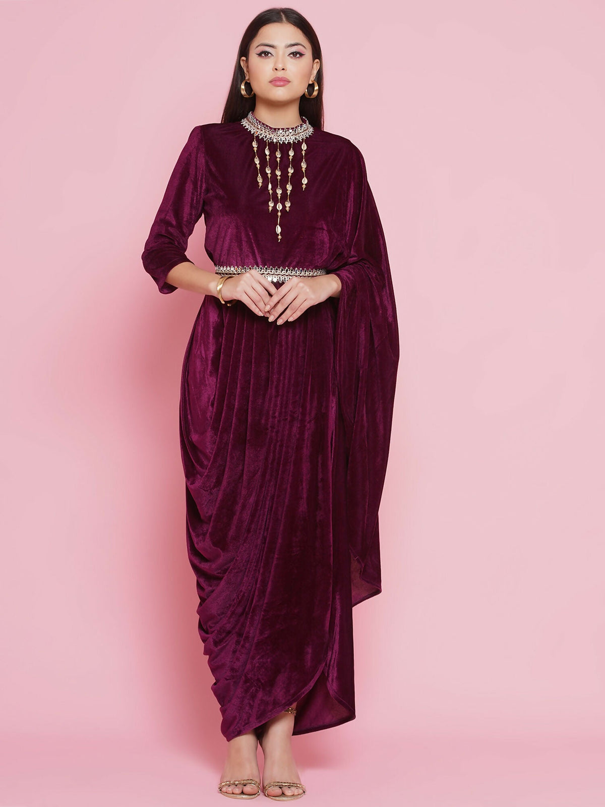 Joban Fashion Wine Drape Kurta and Pant | Grocsy