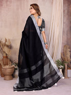 Anaita Black Weaving Linen Cotton Saree With Blouse | Grocsy
