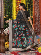 Shree Shyam Fashion Linen Cotton Black Saree | Grocsy