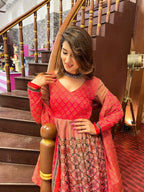 Partywear Designer Redpink Chanderi Suit - Anbazaar | Grocsy