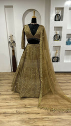 Jyoti Fashion Women's Beige Kasturi Silk Georgette Sequins with Dori Embroidered Designer Lehenga Choli Set | Grocsy