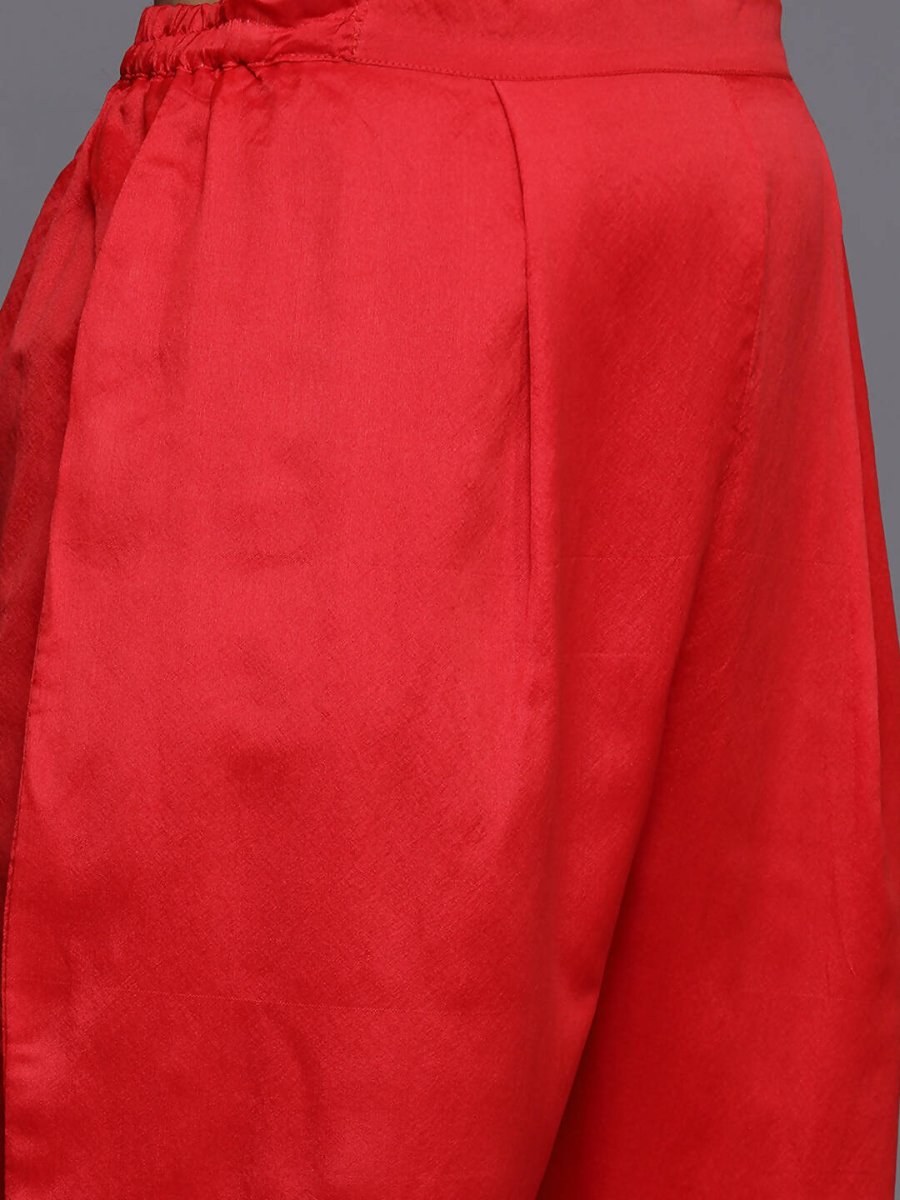 Ahalyaa Women Red Ethnic Motifs Kurta with Trousers | Grocsy