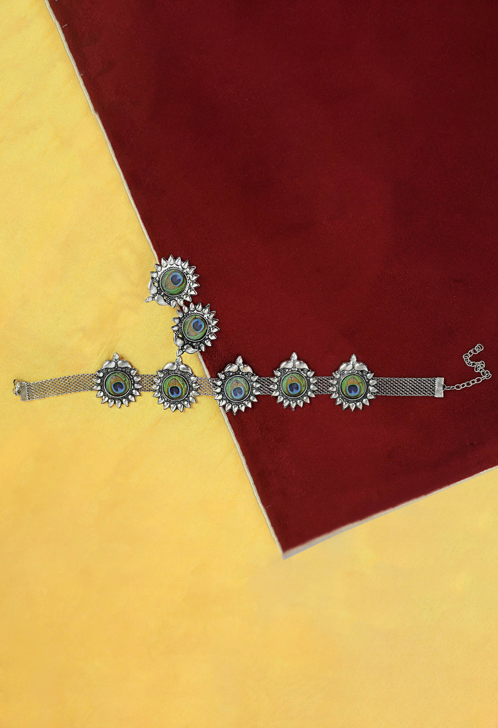 Mominos Fashion Johar Kamal Oxidised Silver-Plated Peacock Wings Work Necklace Handicraft | Grocsy