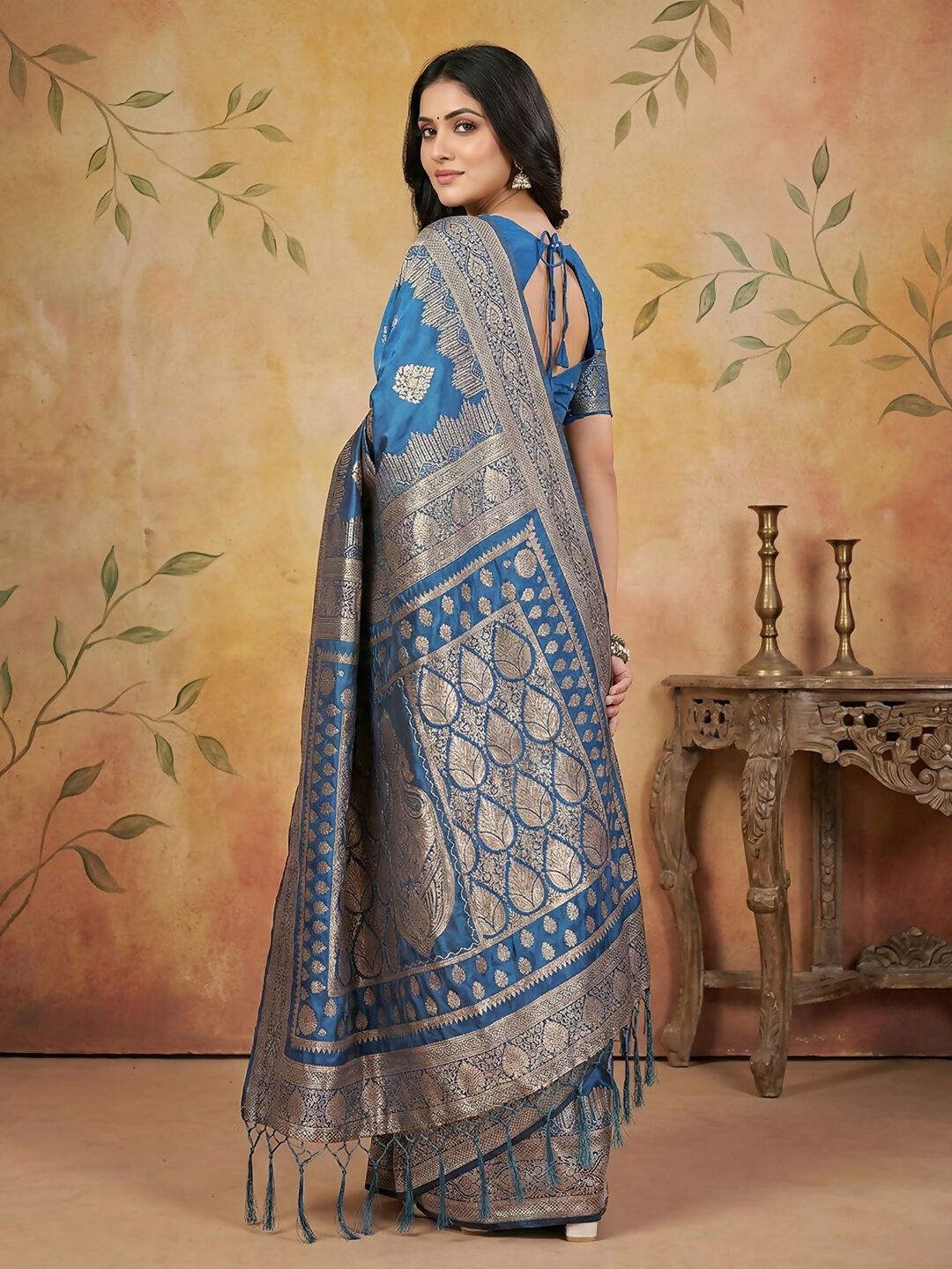Shree Shyam Fashion Sky Blue Silk Blend Saree | Grocsy