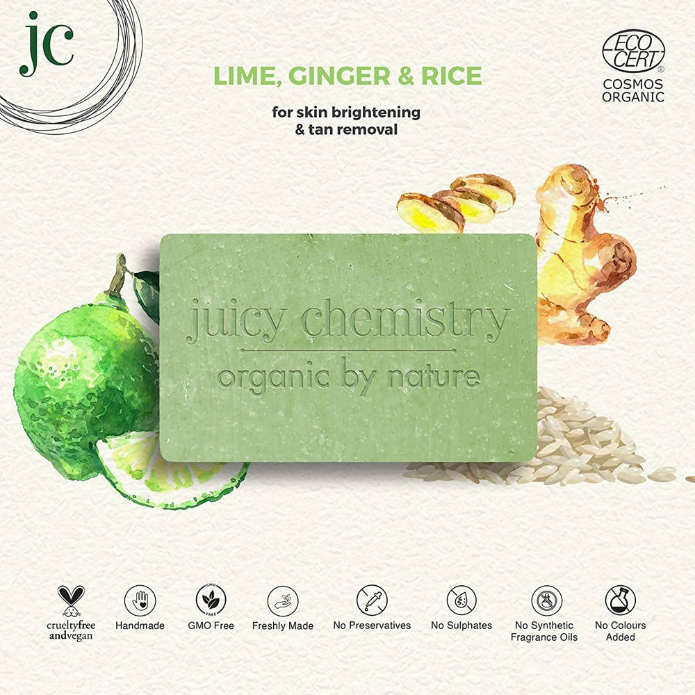 Juicy Chemistry Lime, Ginger & Rice Soap For Skin Brightening & Tan Removal | Grocsy