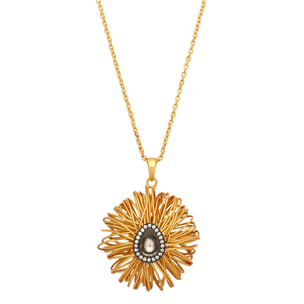 Nuyug 18k Gold-Plated Crystal Studded Minimal Chain Pendant Necklace | Grocsy