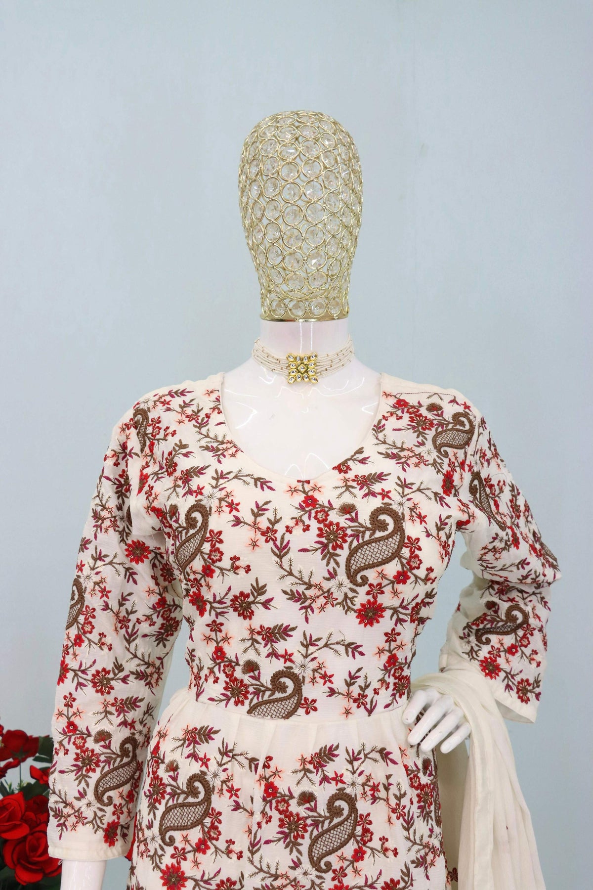 Anaita Cream Chiffon Embroidered With Sequins Work Salwar Suit | Grocsy