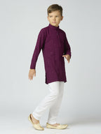 Joban Fashion Kids Island Full Sleeves Cotton Kurta, Pyjama Set with Sequin work - Wine | Grocsy