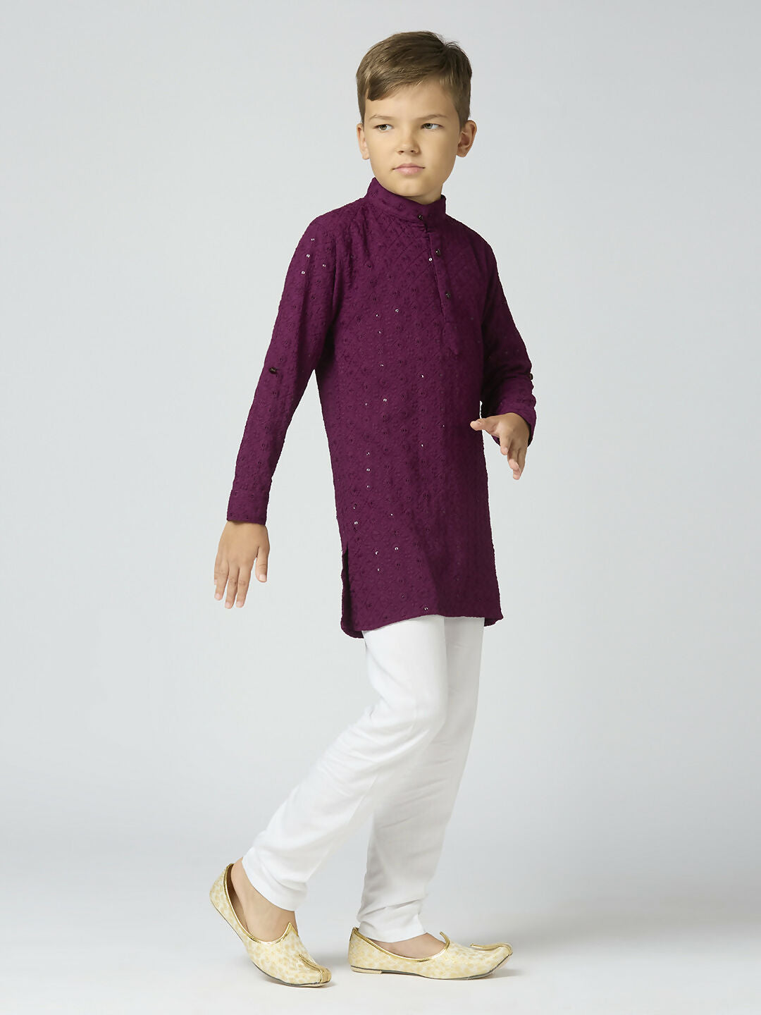 Joban Fashion Kids Island Full Sleeves Cotton Kurta, Pyjama Set with Sequin work - Wine | Grocsy