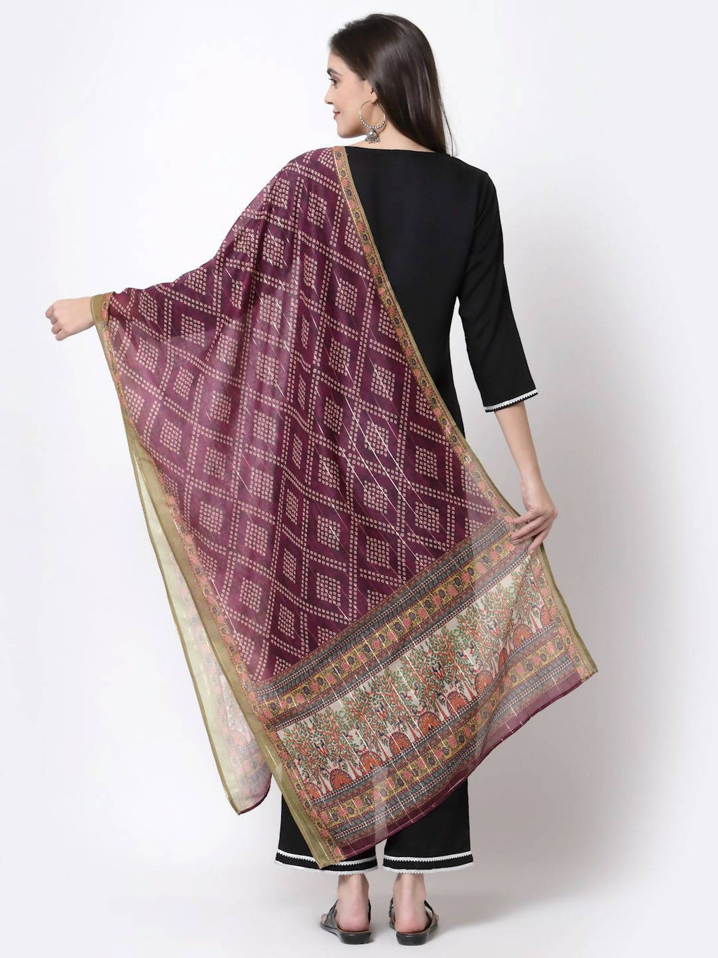 Myshka Black Cotton Half Sleeve V Neck Solid Casual Kurta Pant Dupatta Set | Grocsy