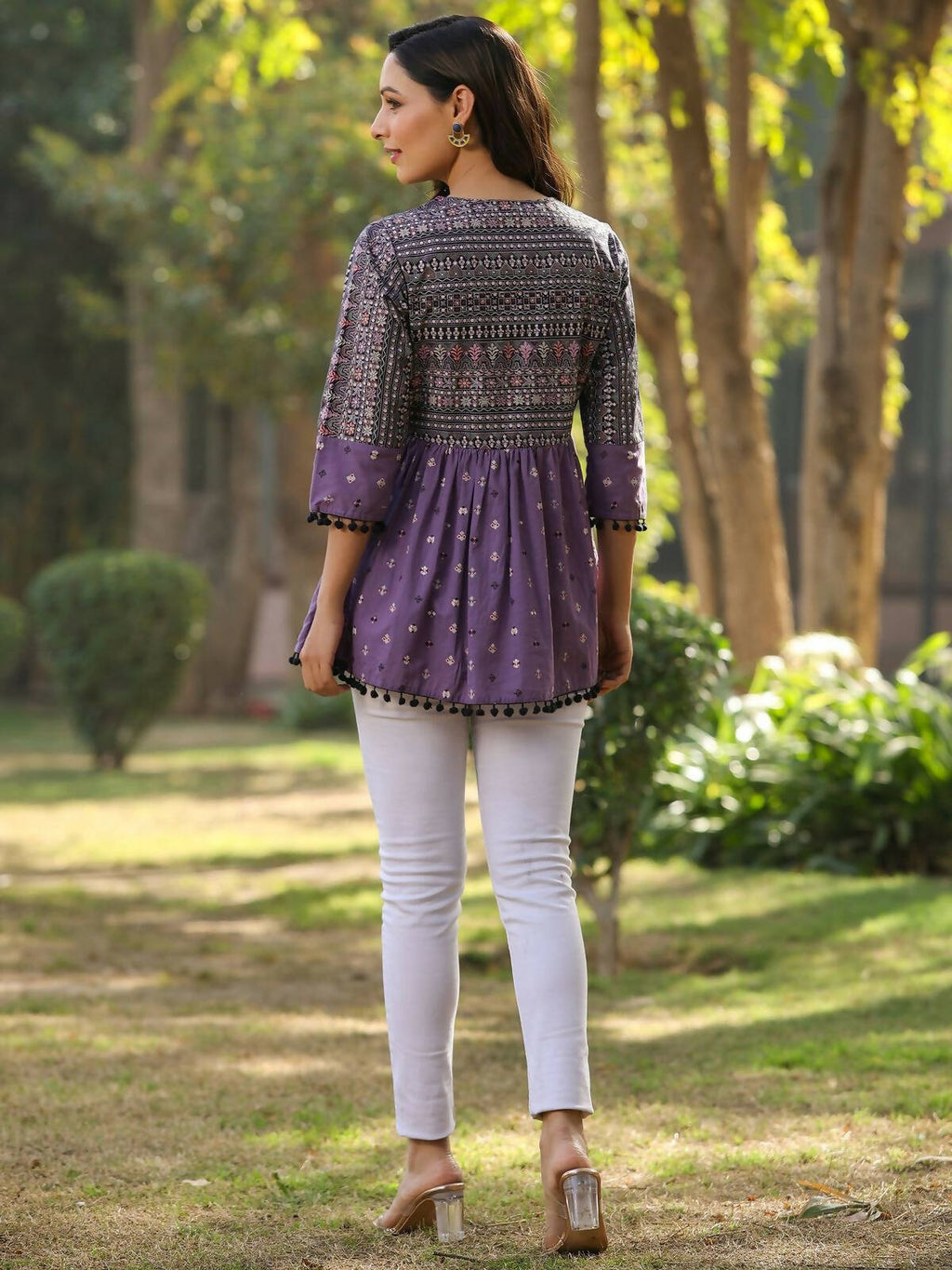 Juniper Women's Lavender Printed Flared Tunic | Grocsy
