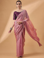 Pink Muslin Embroidered Saree with Unstitched Blouse Piece - Satya | Grocsy