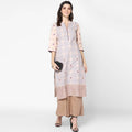 Cheera Hand Block Print Pale Pink Anarkali Kurta (MAAI-062K) | Grocsy