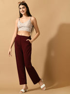 Myshka Women's Violet Straight Fit Party Trouser | Grocsy