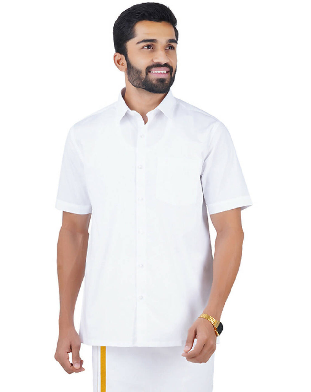 Ramraj Cotton Mens Half Sleeve Formal 100 % Cotton White Shirt | Grocsy