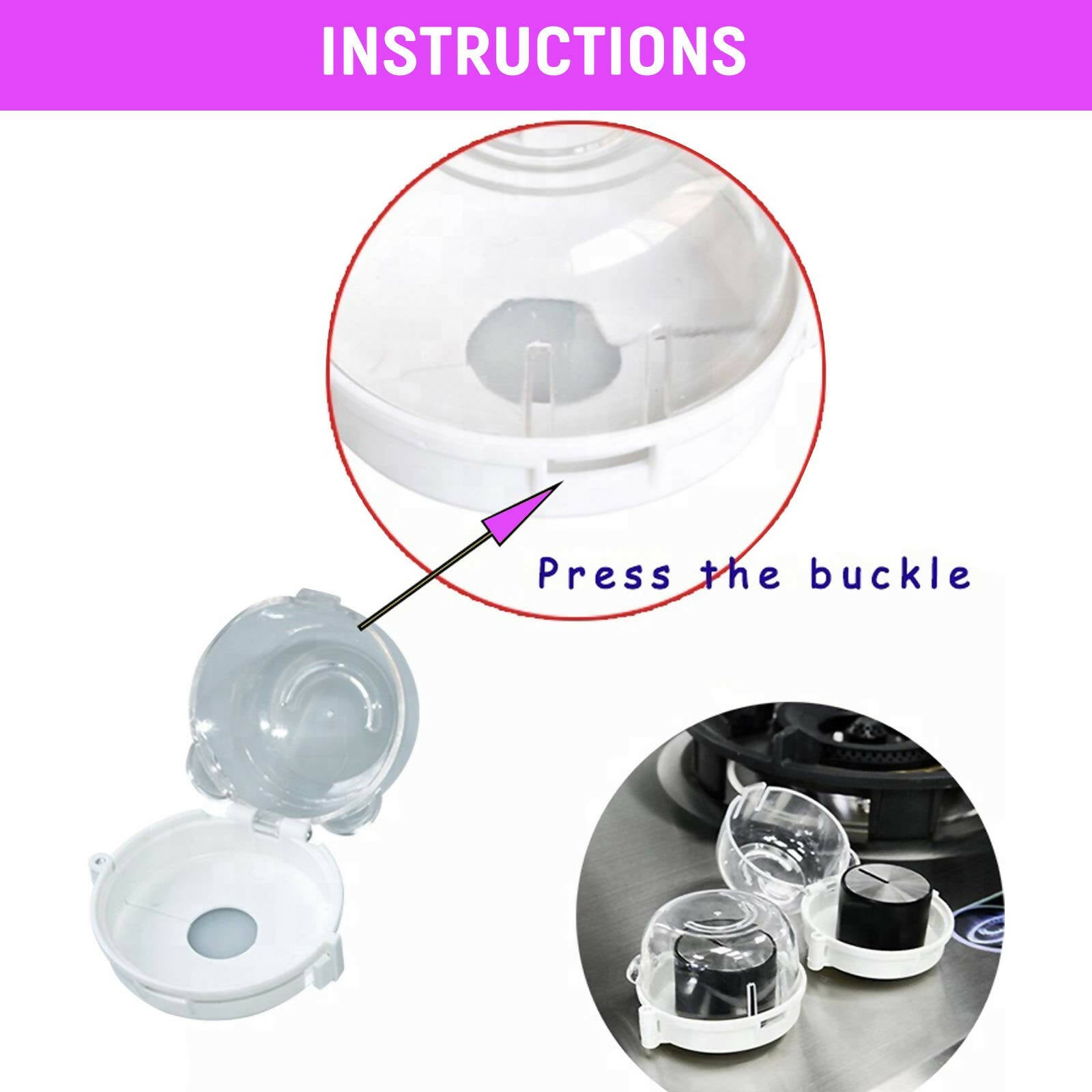 Safe-O-Kid Gas Stove Knobs Transparent Guards for Indoor Baby Safety Set of 4 Pcs | Grocsy