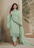 Anaita Green Heavy Natural Crepe Stitched Suit with Embroidery & Zarkhan Work | Grocsy