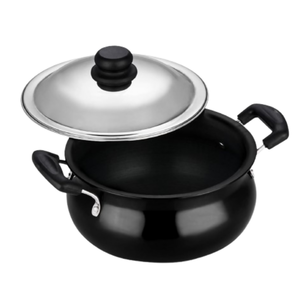 Vinod Black Pearl Hard Anodised Non Stick Handi with Lid | Grocsy