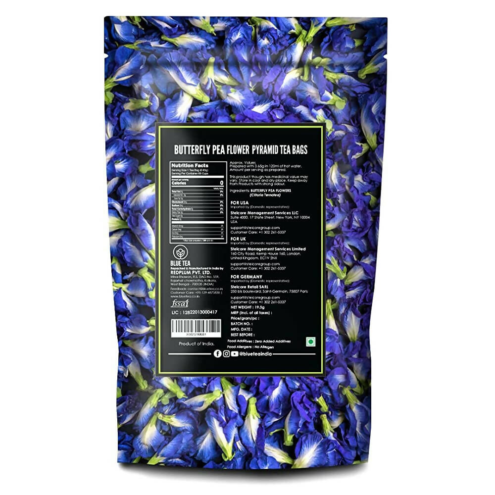 Blue Tea Butterfly Pea Herbal Tea Bags | Anti-Oxidant Rich Herbal Flower Based Caffeine Free - No Preservatives | Detox Tea Natural Premium Herbal Tea | Grocsy