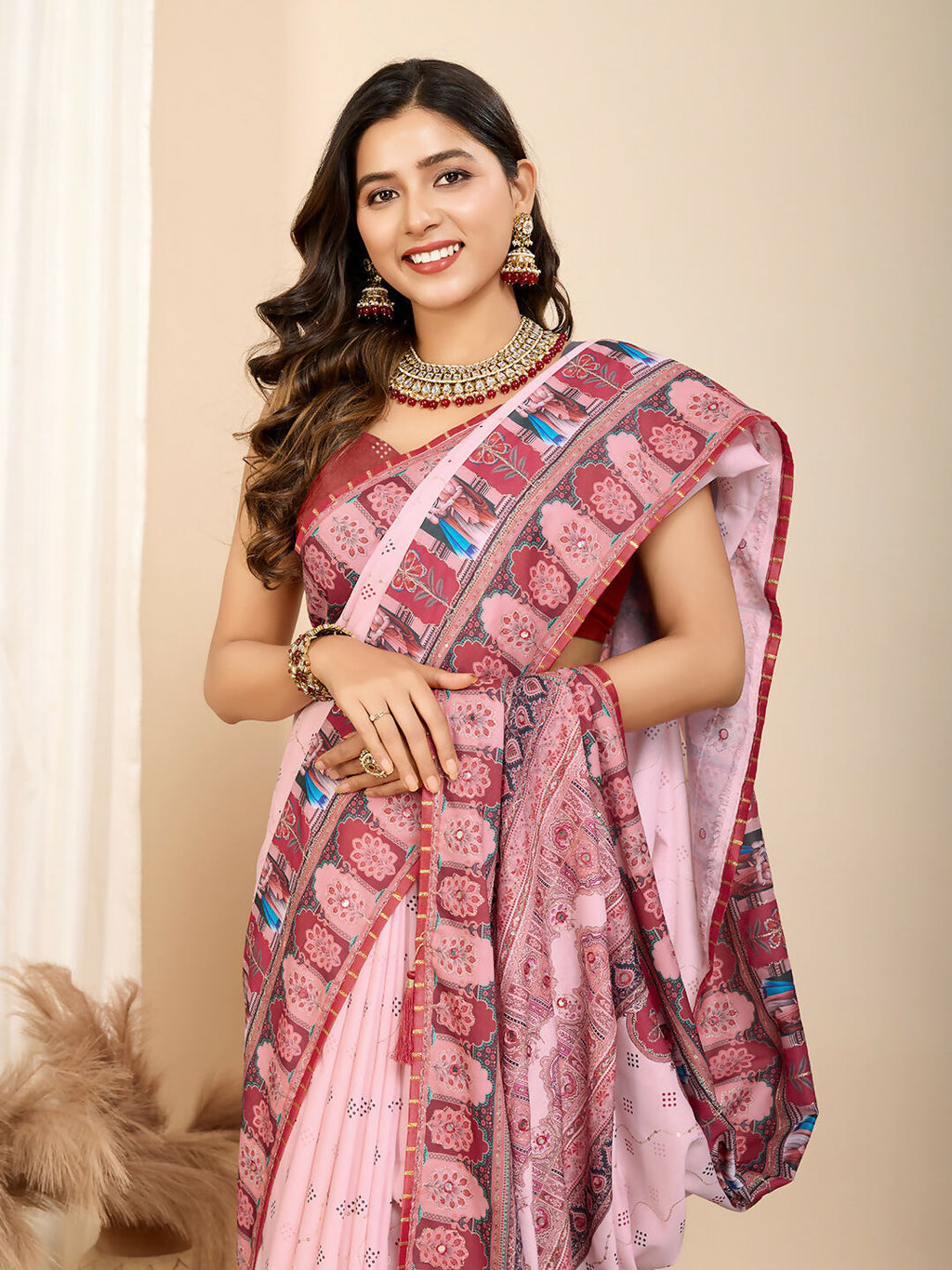 Pink Muslin Cotton Designer Digital Printed Saree - Lavisha | Grocsy