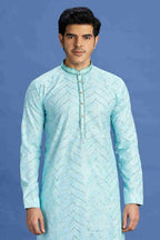 Raivat Ethnic Cotton Embroidery Kurta Pajama In Sky Blue Colour | Grocsy