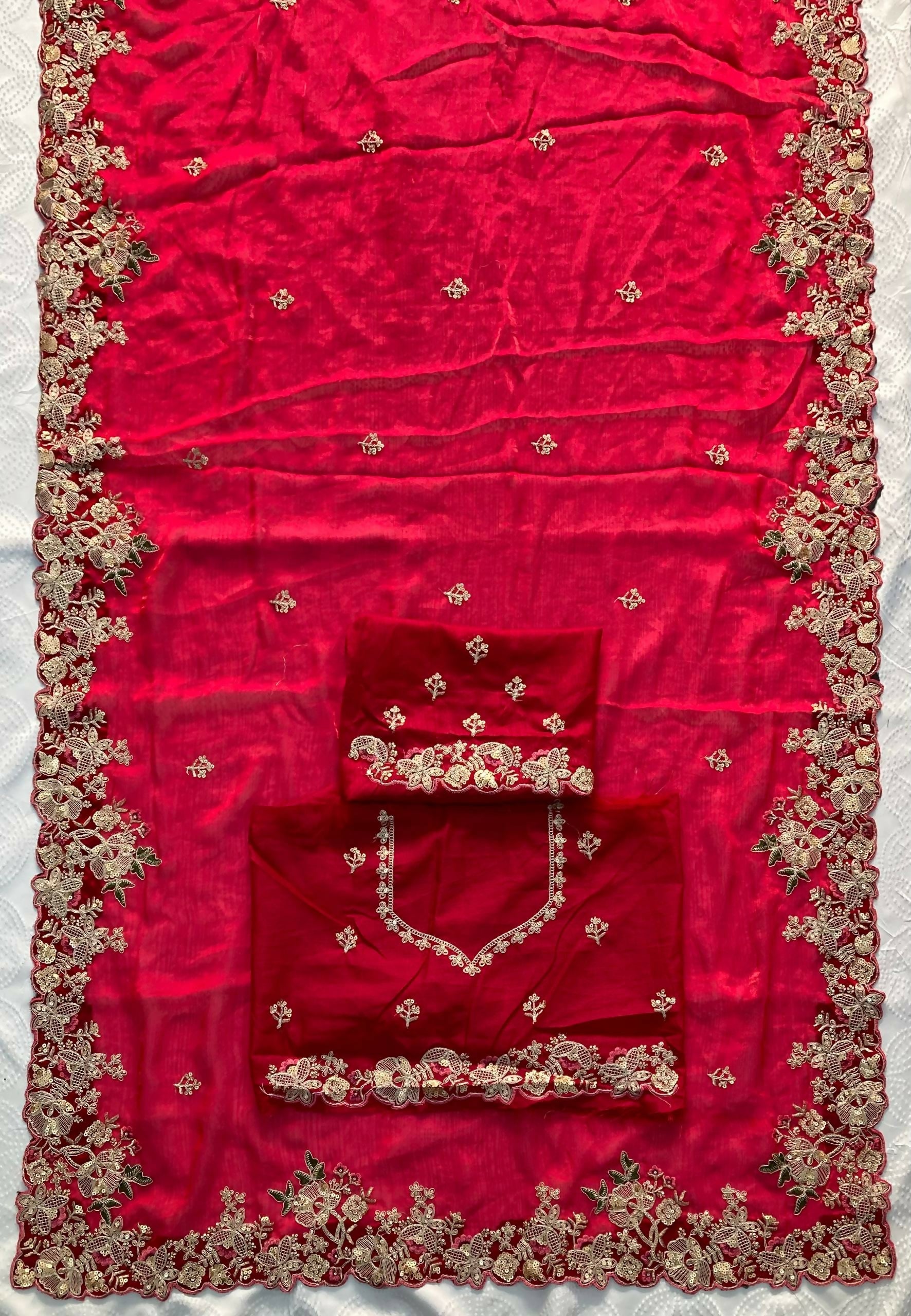Teeya Creation New Trendy Party Wear Soft Silk Saree-Red | Grocsy