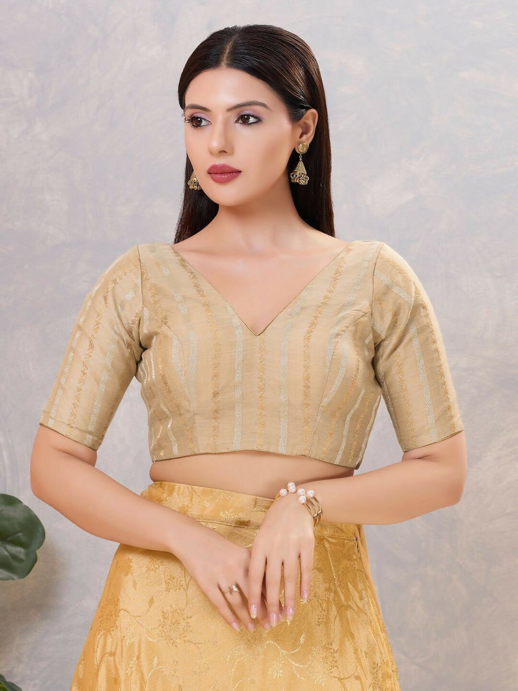Joban Fashion Women Cotton Blend Gold Stitched Blouse | Grocsy