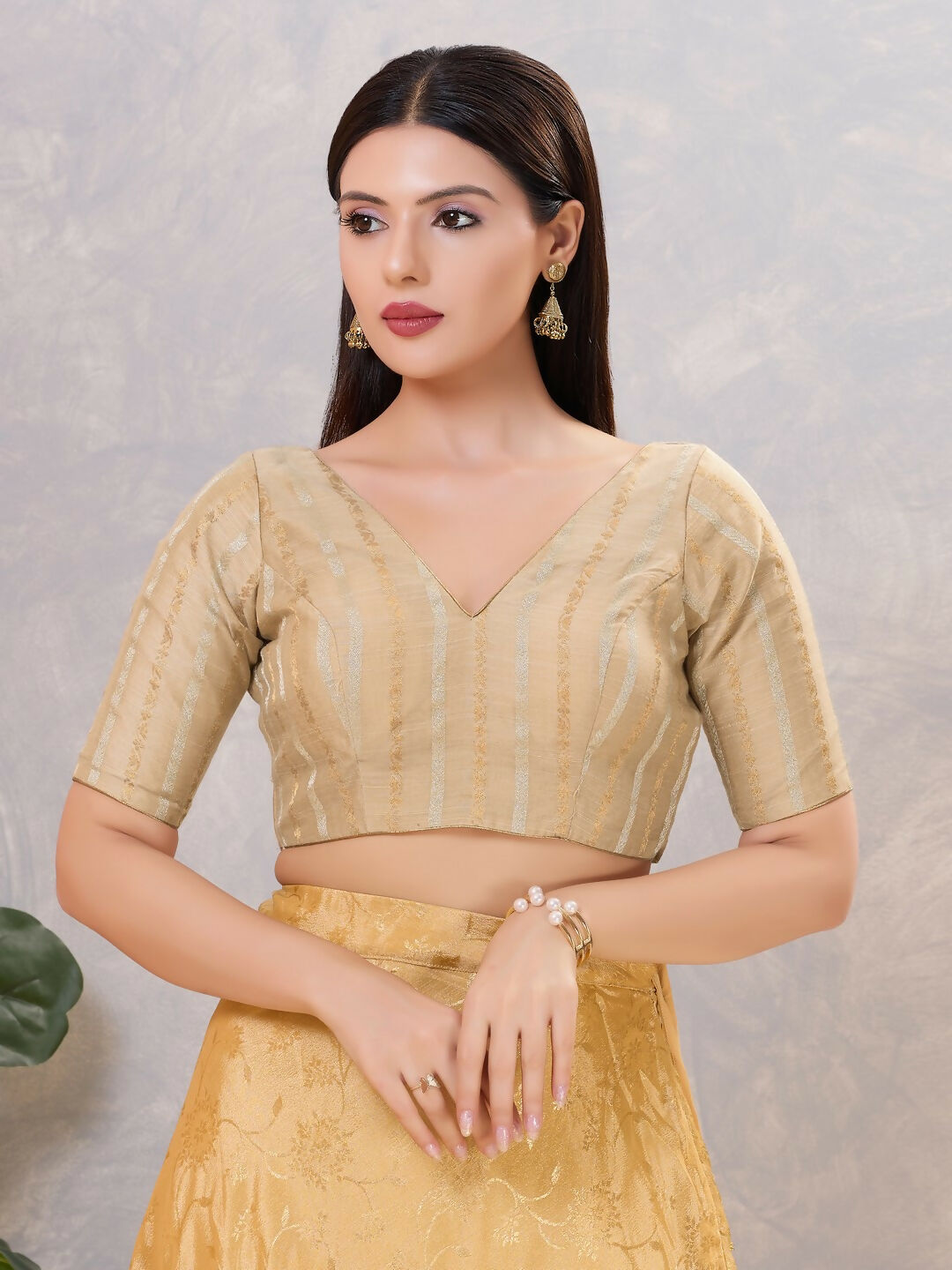 Joban Fashion Women Cotton Blend Gold Stitched Blouse | Grocsy