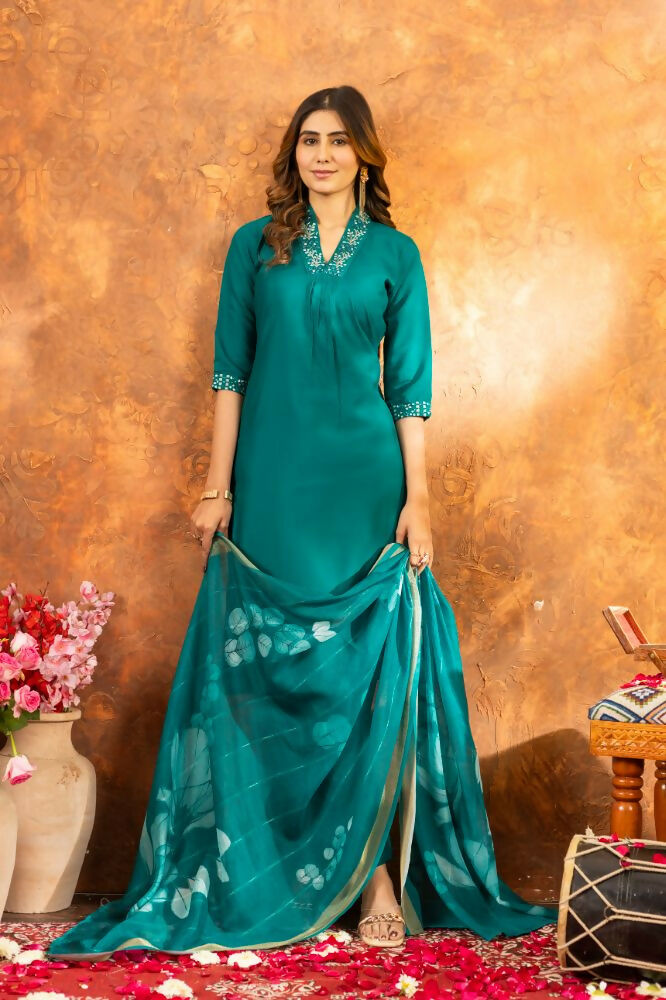 Roman Silk Daily Wear Kurta Pant With Dupatta Set by Infinity Export | Grocsy