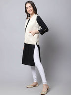 Even Apparels Cream 100% Viscose Rayon Open Front Gillet | Grocsy