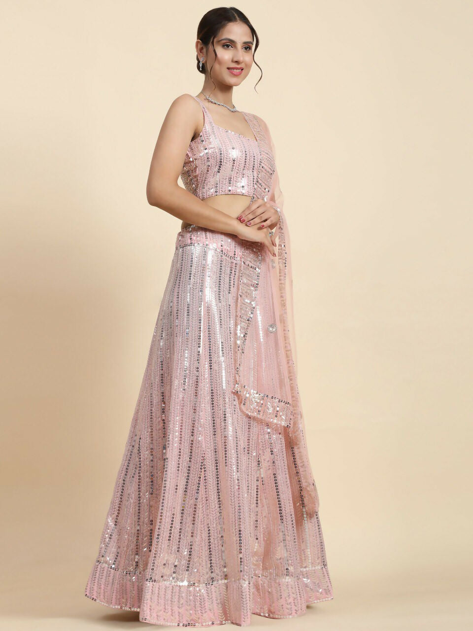 Jyoti Fashion Premium Pink Faux Georgette 3MM & 7MM Sequins Embroidery Lehenga Choli with Dupatta | Grocsy