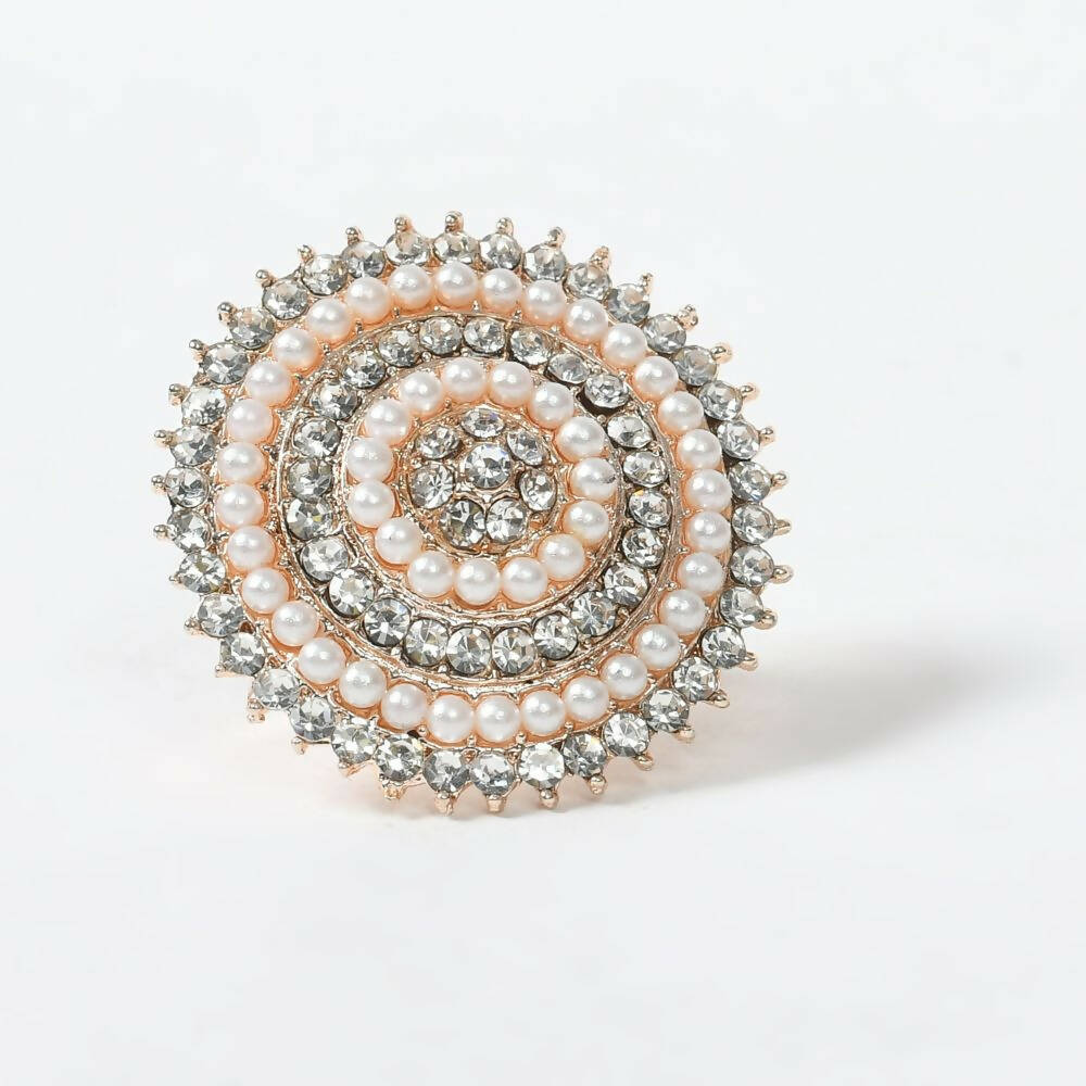 Mominos Fashion Joharkamal Gold-Polished Stone Studded Adjustable Finger Ring - Design 05 | Grocsy
