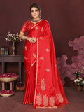 Joban Fashion Red Floral Motifs Banarasi Silk Sarees | Grocsy