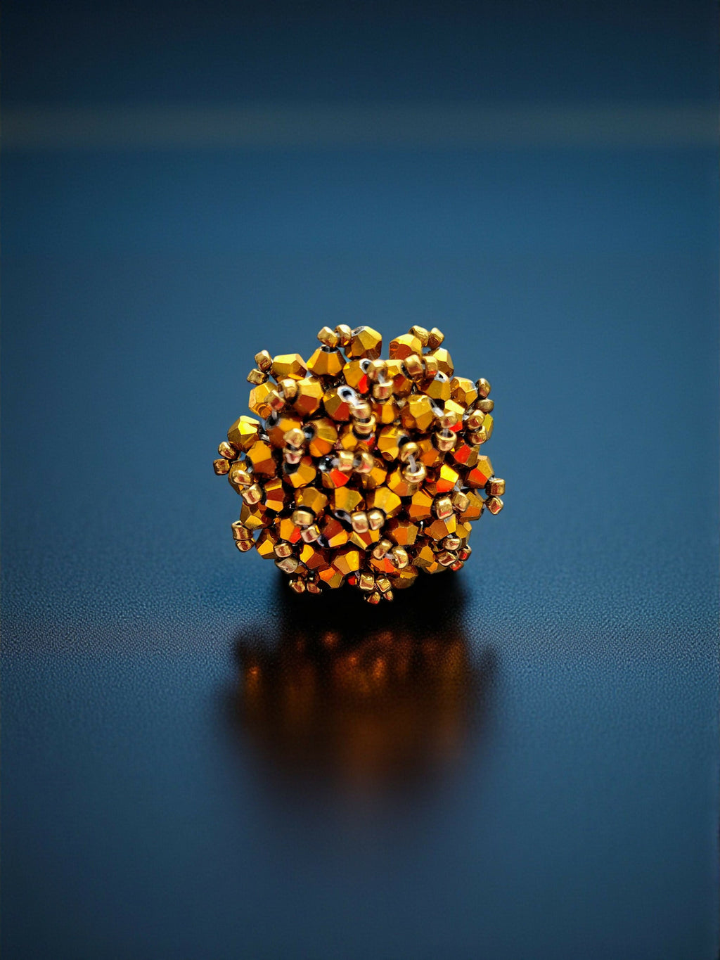 Inhanns Rang-E-Roshan Adjustable Ring – Handmade Crystal Statement Ring - Golden | Grocsy