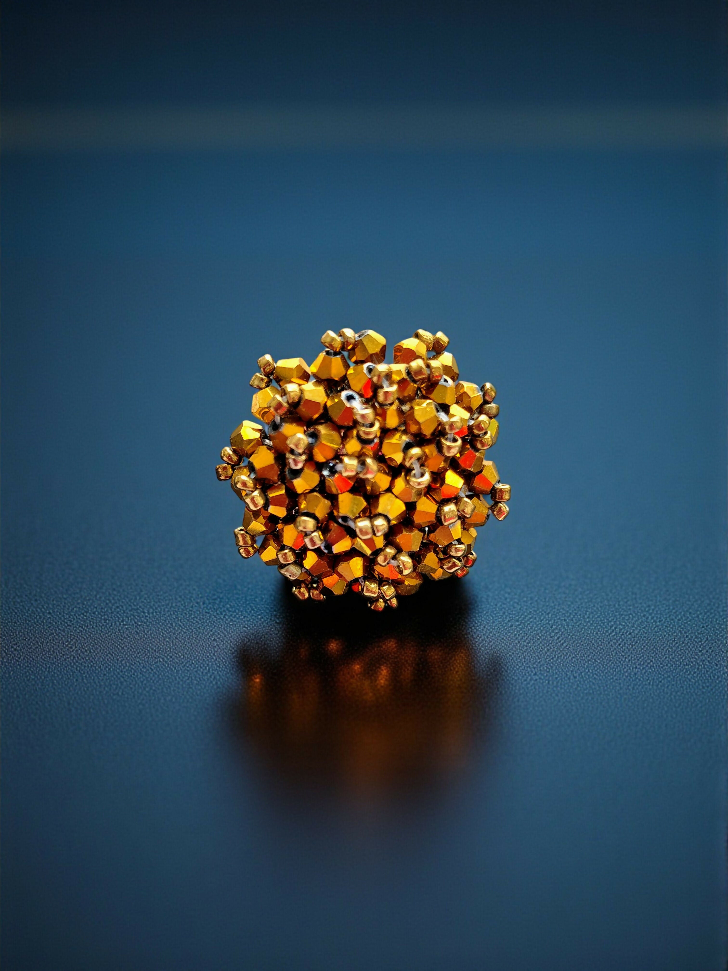 Inhanns Rang-E-Roshan Adjustable Ring – Handmade Crystal Statement Ring - Golden | Grocsy
