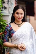 White Poly Silk Ethnic Motifs Saree with Unstitched Blouse - A2M | Grocsy