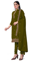 Green Silk Embroidered with Sequins work Unstitched Dress Material - Tanvi | Grocsy