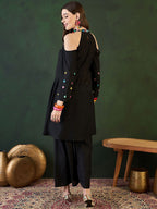 Sangria Embroidered Halter Neck Kurta & Palazzo With Bag | Grocsy