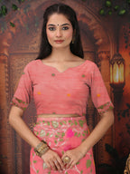 Shree Shyam Fashion Linen Cotton Pink Saree | Grocsy