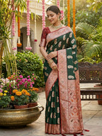 Shree Shyam Fashion Green Silk Blend Saree | Grocsy