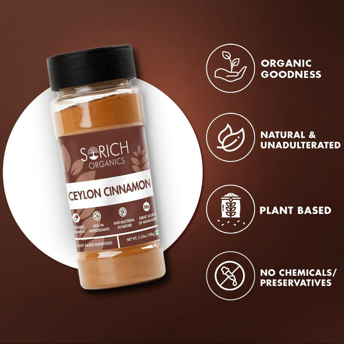 Sorich Organics Ceylon Cinamon Sticks Powder (Dalchini Powder) | Grocsy