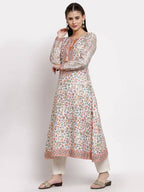 Myshka Women's Multi Cotton Printed Full Sleeve Round Neck Casual Kurta | Grocsy
