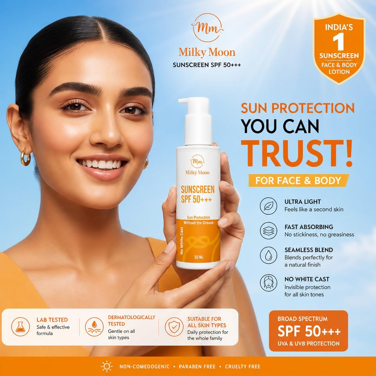 Milky Moon Sunscreen For Oily Skin Spf 50 Pa+++ Lightweight & Non-Greasy | Grocsy