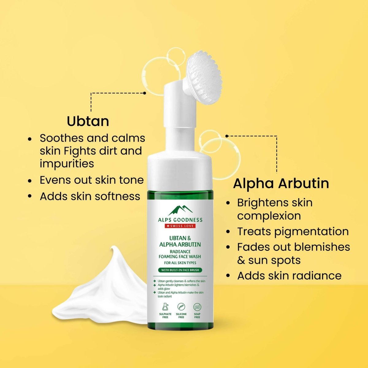 Alps Goodness Ubtan & Alpha Arbutin Radiance Foaming Face wash | Grocsy