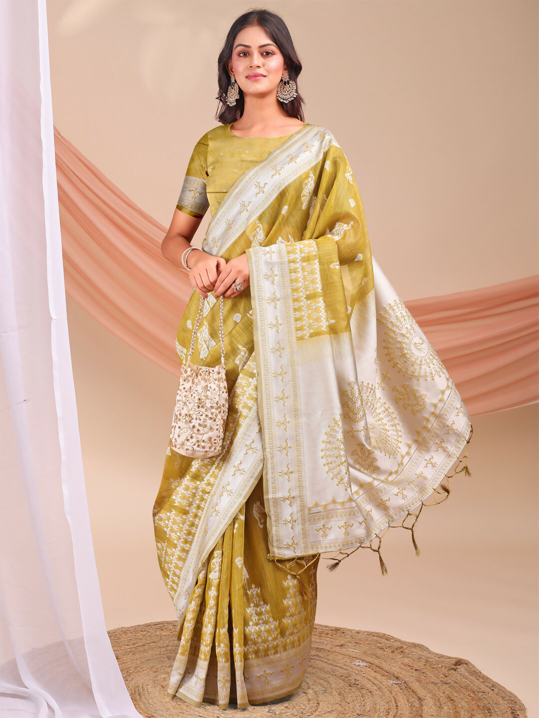 Shree Shyam Fashion Varnika Mustard Linen Cotton Saree | Grocsy