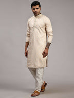 Cream Viscose Jacquard Woven Jacquard Designer Men's Rajwadi Kurta Set - Mahotsav | Grocsy
